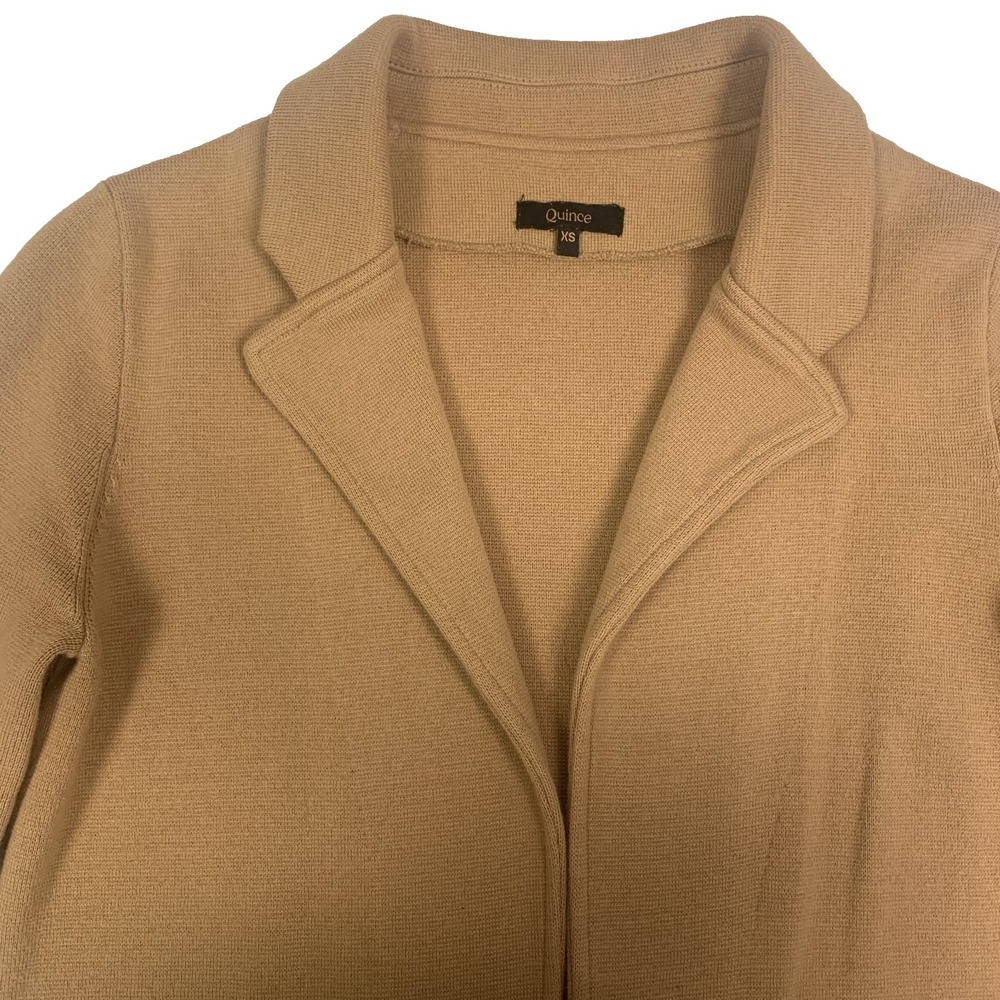 Quince Organic Cotton Knit Blazer Women's XS Camel Old Money Academia